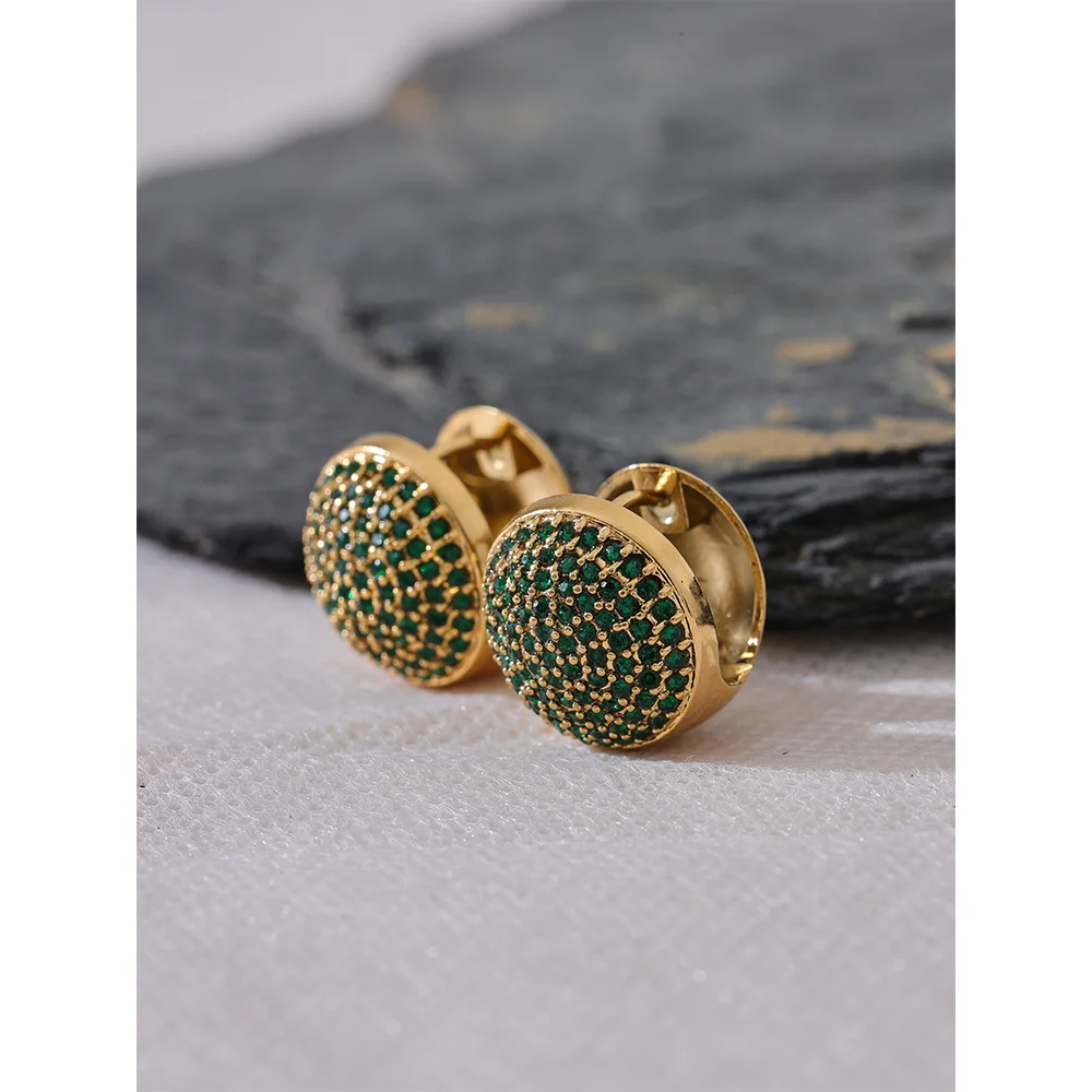 Yhpup luxo bling multi cor zircônia cúbica aço inoxidável redondo oco brincos de argola para mulheres à prova dwaterproof água moda jóias