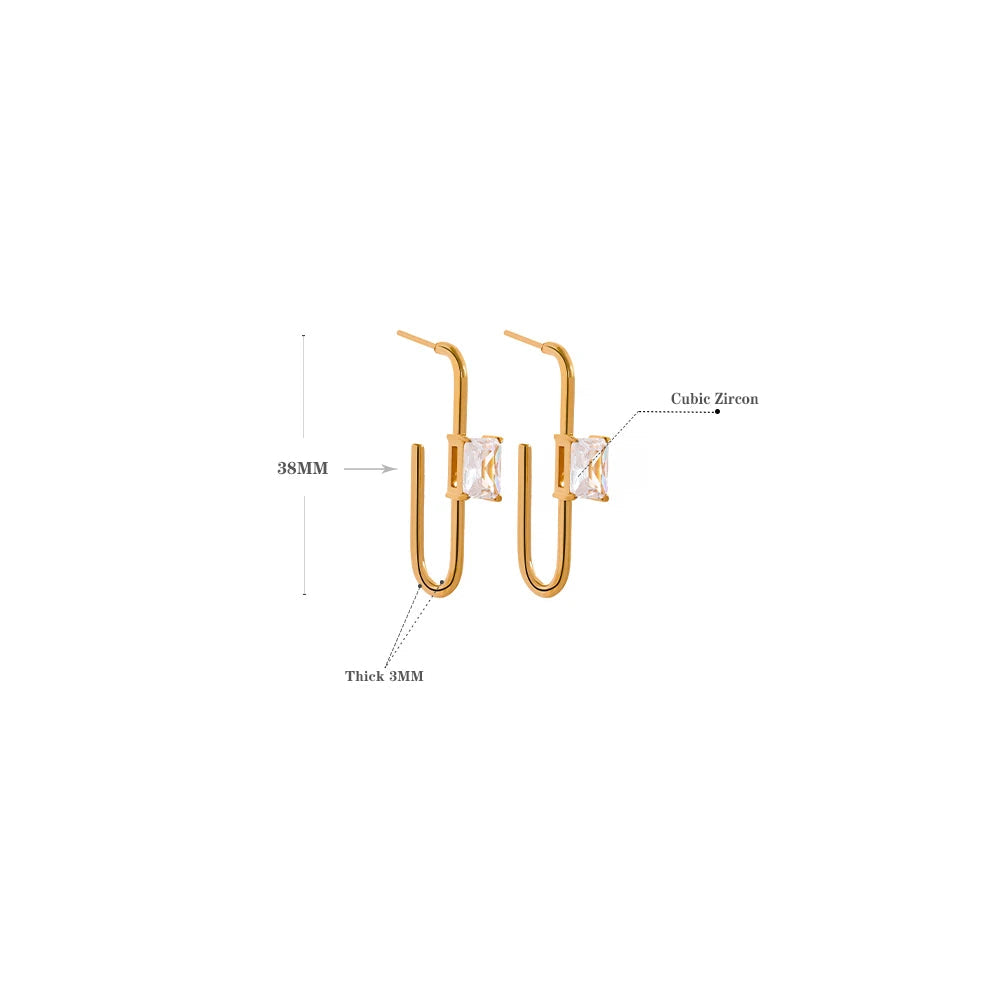 Yhpup charme brilhante zircônia cúbica aço inoxidável 18k banhado a ouro charme brincos para mulheres simples moda geométrica jóias