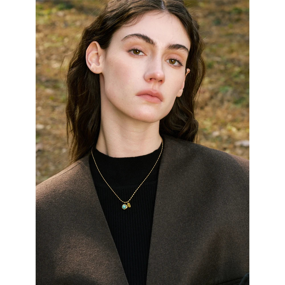 Yhpup 2025 aço inoxidável natural amazonita pedra pingente colar estilo coreano requintado moda jóias presente à prova dwaterproof água