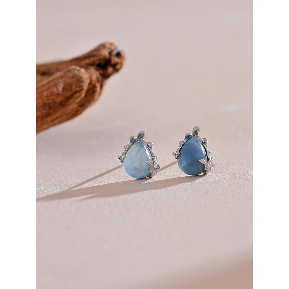 Yhpup prata esterlina requintado pedra natural aquamarine ametista chique brincos finos jóias de luxo para presente feminino