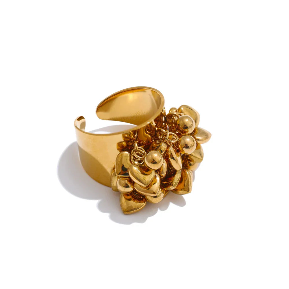 Yhpup anel artesanal de borla de coração de metal de aço inoxidável de alta qualidade 18K banhado a PVD design exclusivo acessórios de joias de moda