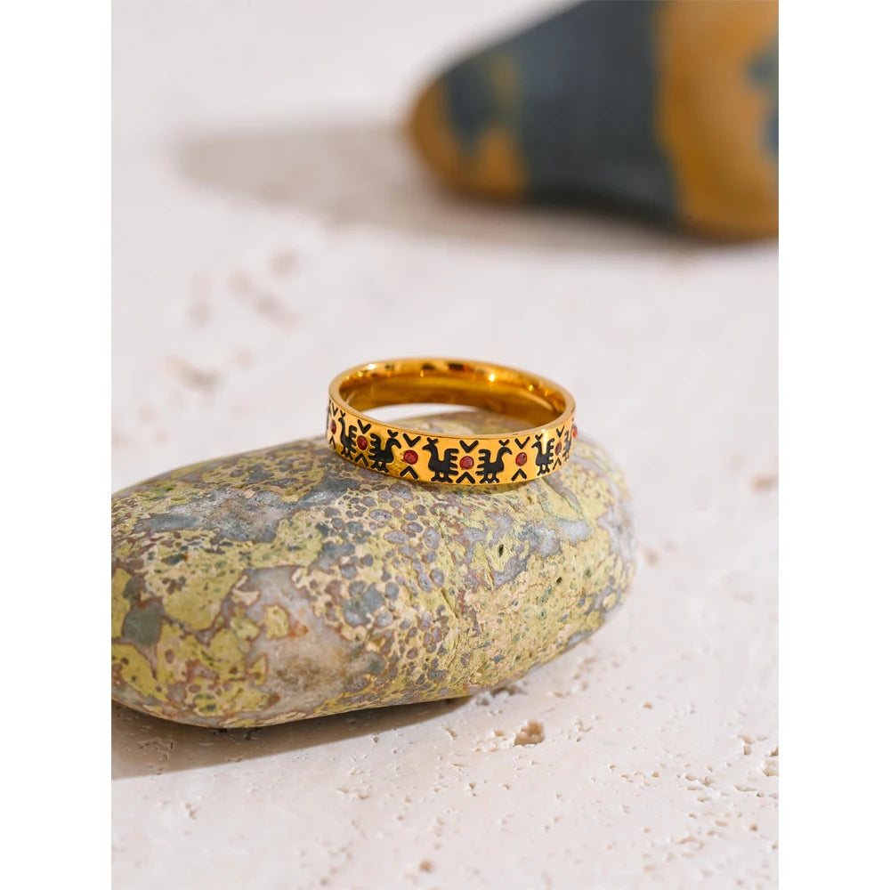 Yhpup tamanho 6 7 8 esmalte zircão anel dourado frango novo design exclusivo e elegante joias de dedo da moda em aço inoxidável