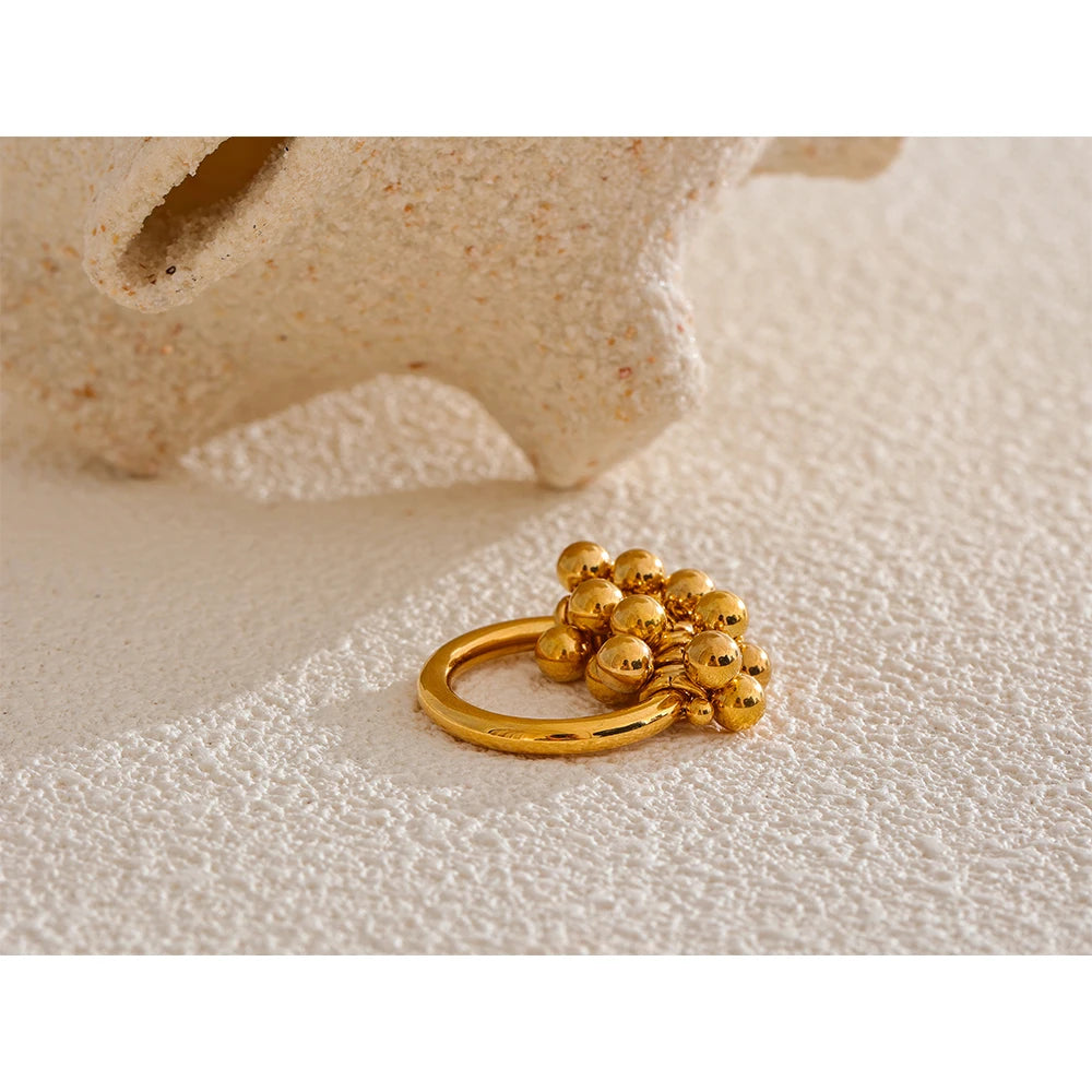 Yhpup anel de contas redondas em camadas de metal de aço inoxidável de alta qualidade 18K banhado a ouro PVD textura acessórios de joias personalizados