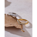 Yhpup moda bling zircônia cúbica anel de dedo fino ajustável aço inoxidável luxo alta qualidade jóias 18k ouro pvd banhado