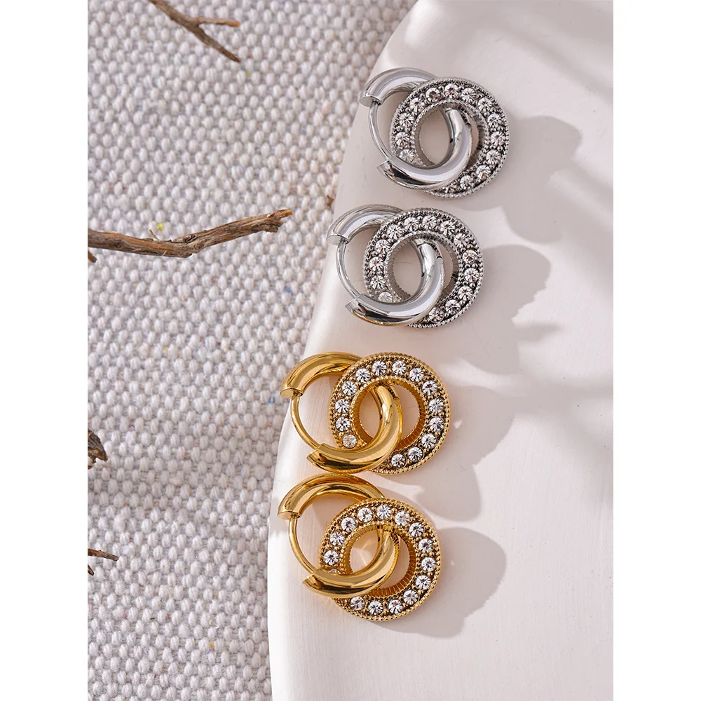 Yhpup alta qualidade 316l aço inoxidável redondo gota balançar brincos de argola delicado incrustado zircão moda jóias diárias para mulher