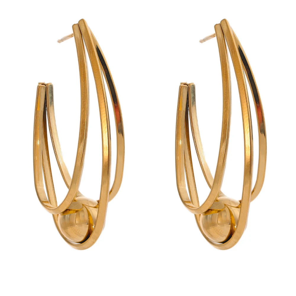 Yhpup Brincos Huggie geométricos de aço inoxidável banhados a ouro e platina PVD à prova de ferrugem pingente de metal joia de declaração diária presente