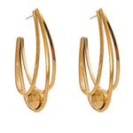 Yhpup Brincos Huggie geométricos de aço inoxidável banhados a ouro e platina PVD à prova de ferrugem pingente de metal joia de declaração diária presente