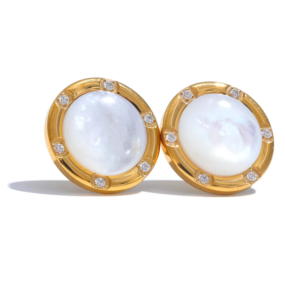 Yhpup alta qualidade moda concha natural zircônia brincos evitar alergia metal dourado premium jóias diárias à prova dwaterproof água