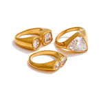 Yhpup tamanho 678 aaa brilhante zircônia cúbica anel de dedo geométrico de alta qualidade aço inoxidável 18k banhado a ouro joias à prova de ferrugem