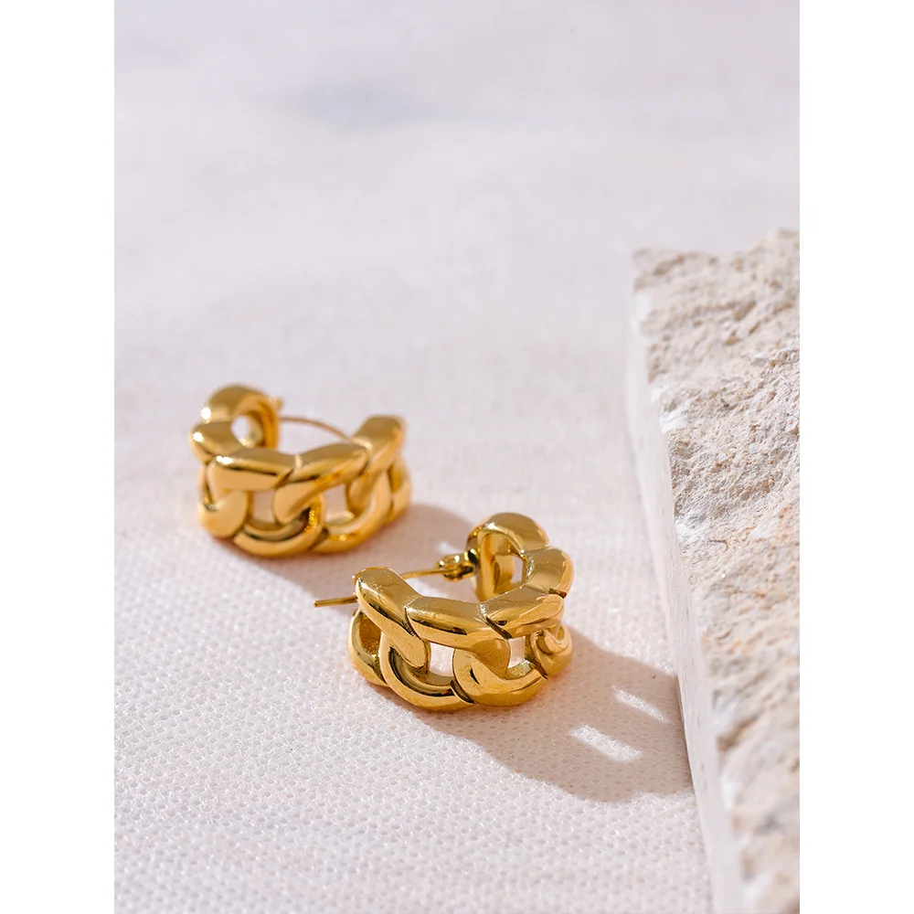 Yhpup 316l corrente de aço inoxidável geométrico oco fundido brincos de argola à prova dwaterproof água cor ouro textura jóias declaração bijoux presente