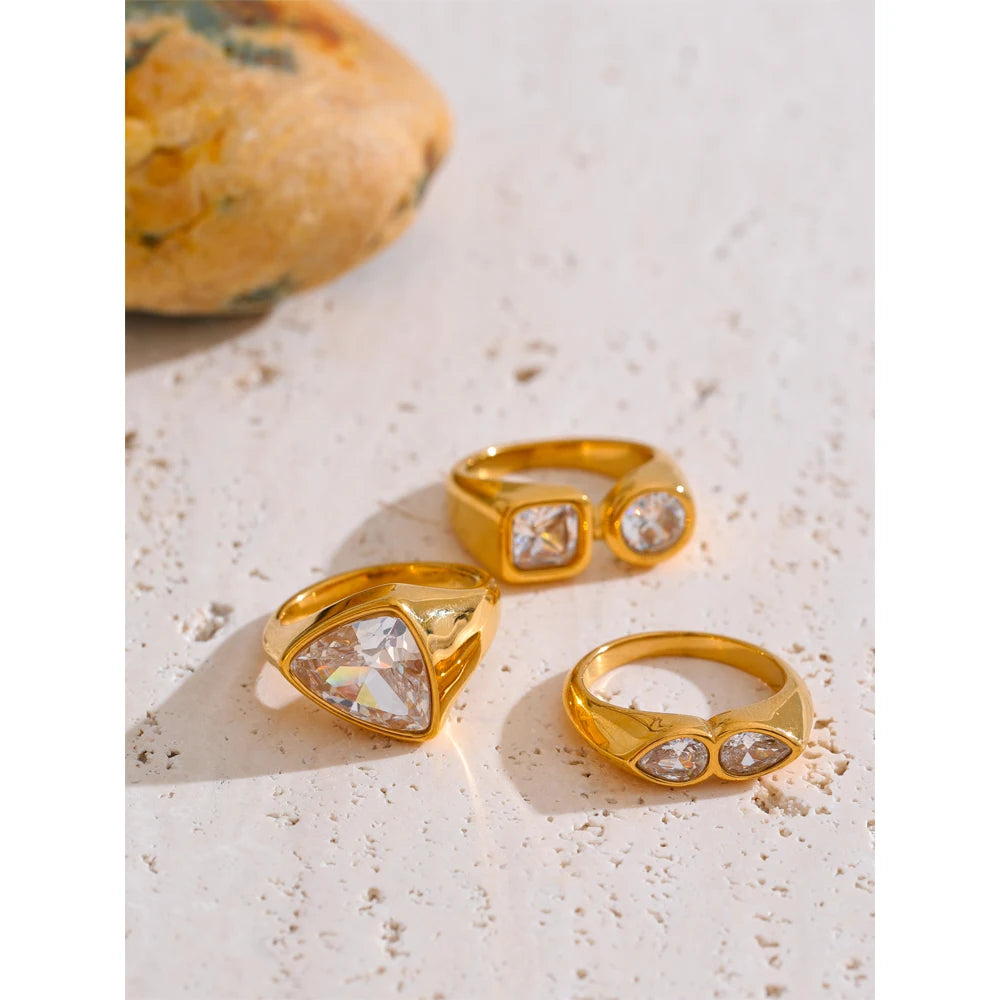 Yhpup tamanho 678 aaa brilhante zircônia cúbica anel de dedo geométrico de alta qualidade aço inoxidável 18k banhado a ouro joias à prova de ferrugem