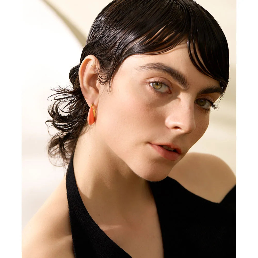 Yhpup multicolorido esmalte de aço inoxidável geométrico grosso brincos de argola feminino elegante metal à prova d'água joias para festa de verão