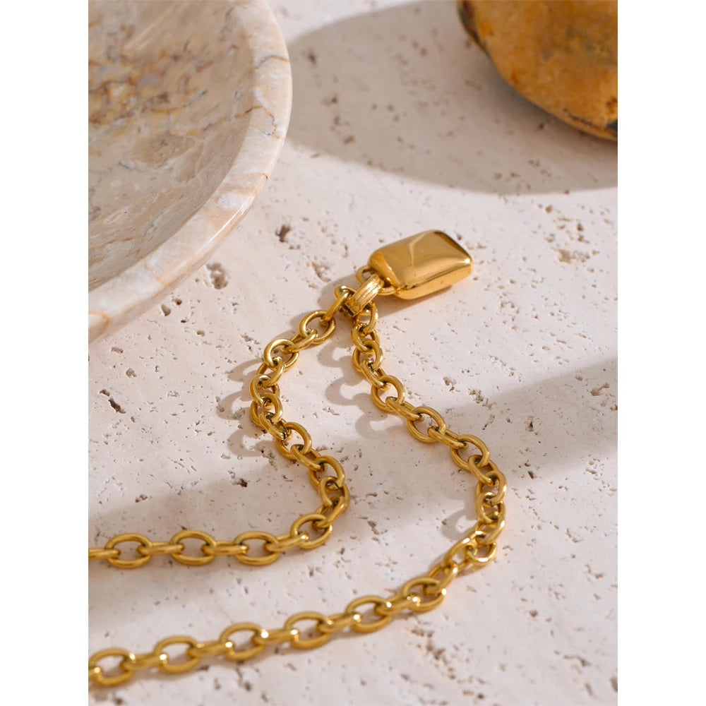 Yhpup personalizado metal liso retângulo pingente colar resistente a manchas corrente de aço inoxidável charme jóias alta qualidade