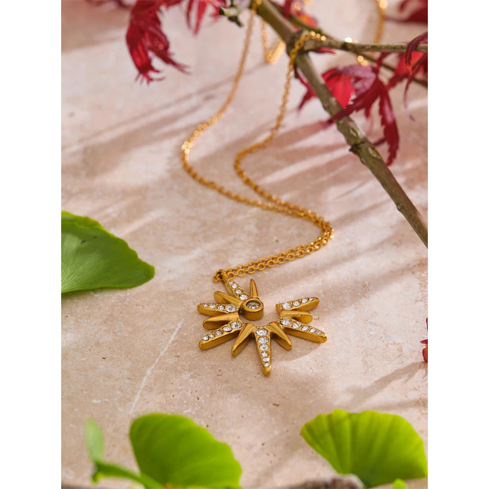 Yhpup colar com pingente de sol de zircônia, delicado, à prova d'água, estilo popular, aço inoxidável, joias de alta qualidade, presente