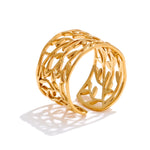 Yhpup distintivo aço inoxidável metal charme folha aberta manguito anel elegante popular ouro pvd banhado dedo jóias recomendar