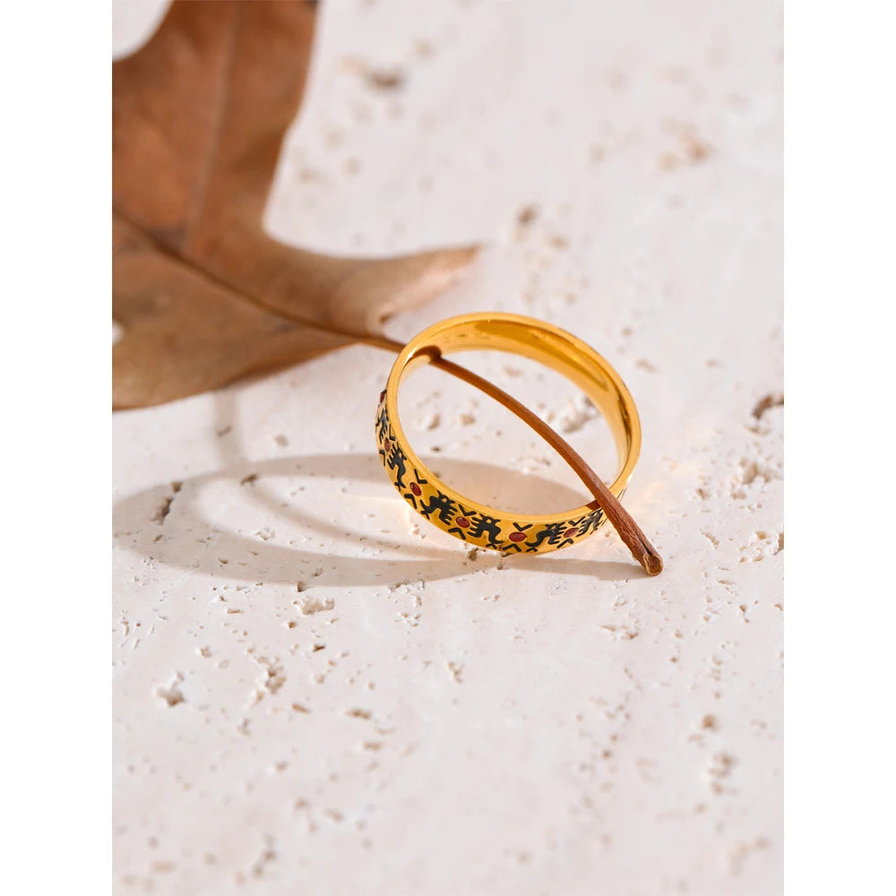 Yhpup tamanho 6 7 8 esmalte zircão anel dourado frango novo design exclusivo e elegante joias de dedo da moda em aço inoxidável