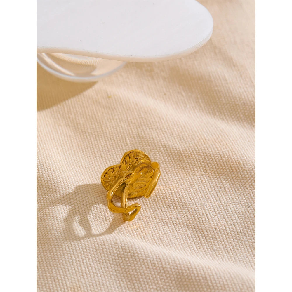 Yhpup elegante moda aço inoxidável pérolas simuladas coração amor anel aberto dourado atraente romântico joias de dedo