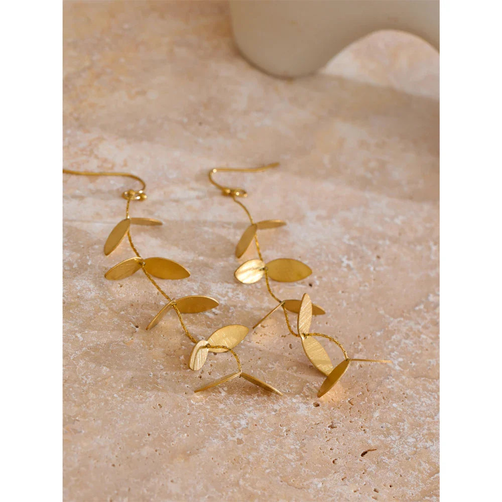 Yhpup vintage retro velho folha de aço inoxidável longo pendurado brincos pvd chapeado evitar alergia metal elegante jóias frança