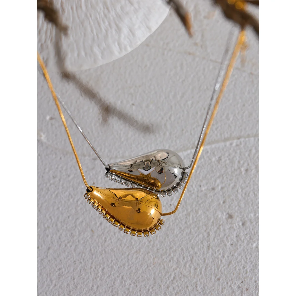 Yhpup popular incrustado zircônia cúbica gota de água pingente colar de aço inoxidável requintado estilo quente colar jóias presente