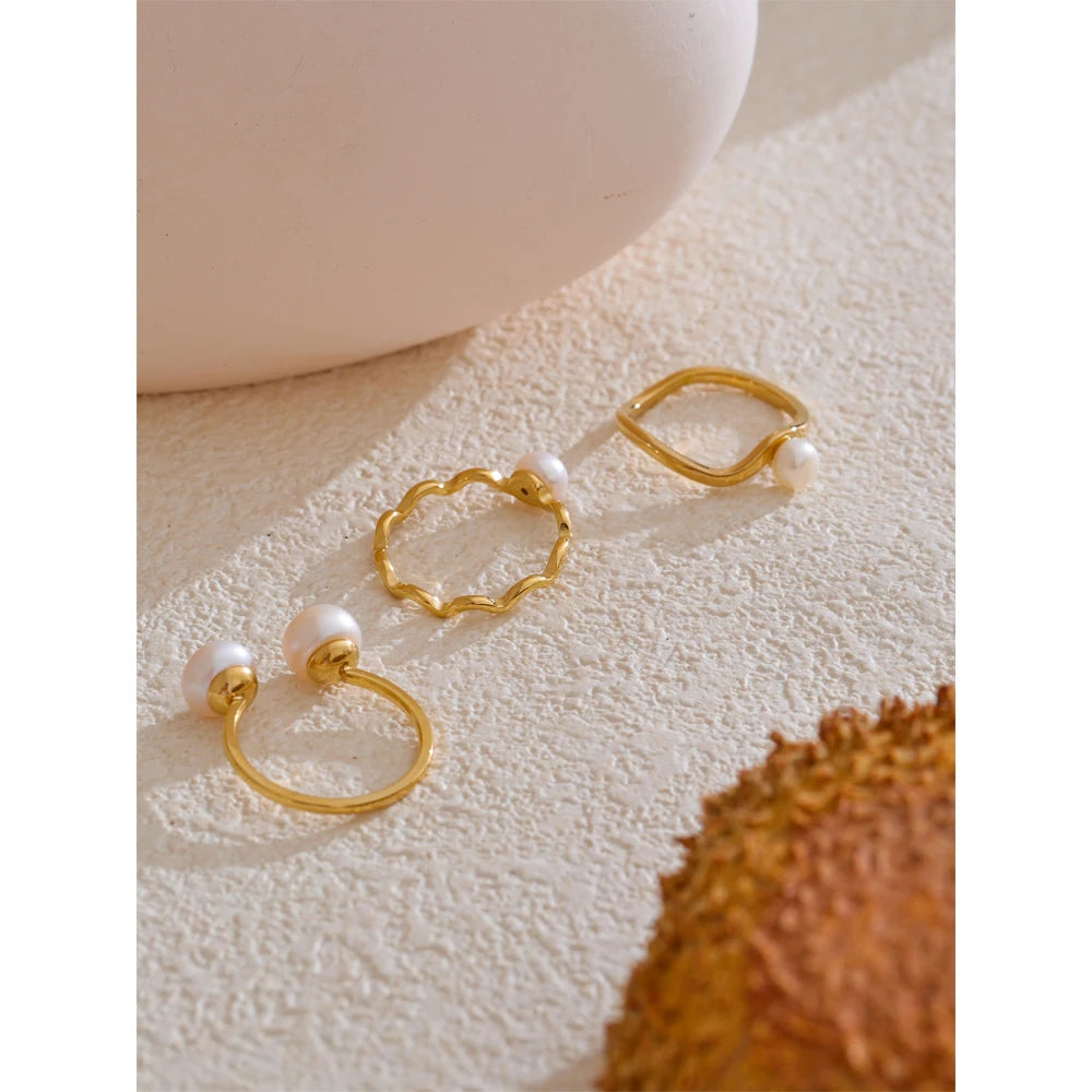 Yhpup 6789 # Anel ajustável de pérola natural de alta qualidade, moda requintada, banhado a ouro 18k, aço inoxidável, joia exclusiva, presente