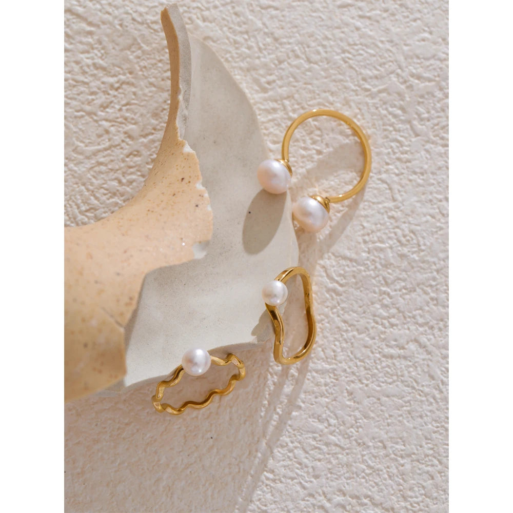 Yhpup 6789 # Anel ajustável de pérola natural de alta qualidade, moda requintada, banhado a ouro 18k, aço inoxidável, joia exclusiva, presente