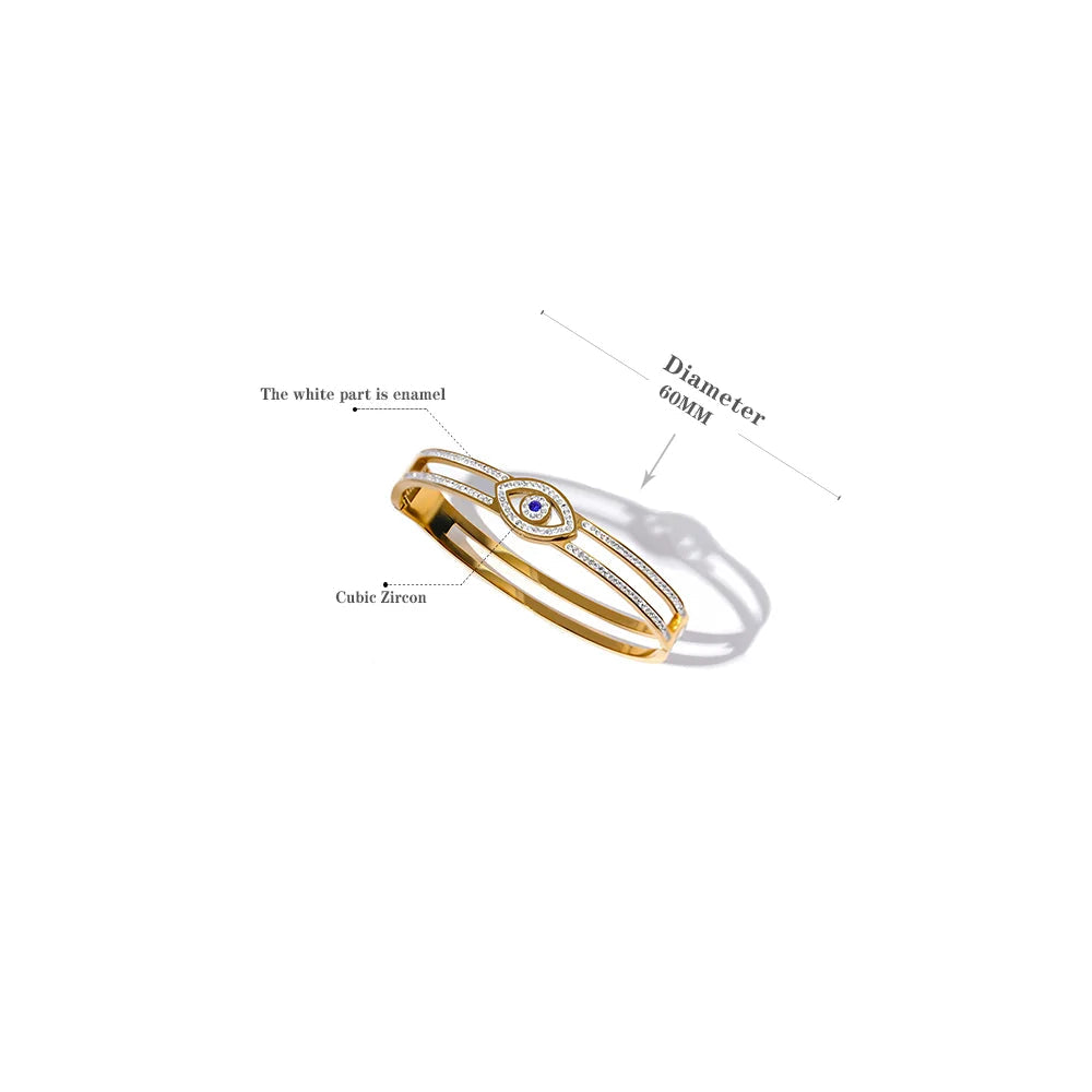 Yhpup 60mm zircônia cúbica olho aço inoxidável moda pulseira 18k banhado a ouro declaração turquia na moda charme jóias presente