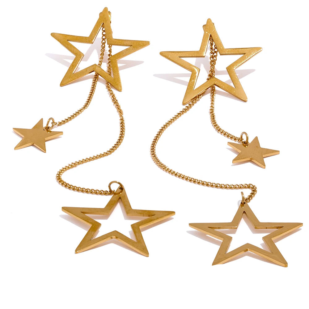 Yhpup moda estrela longa gota balançar brincos de aço inoxidável 18k banhado a ouro à prova dwaterproof água temperamento festa jóias gala