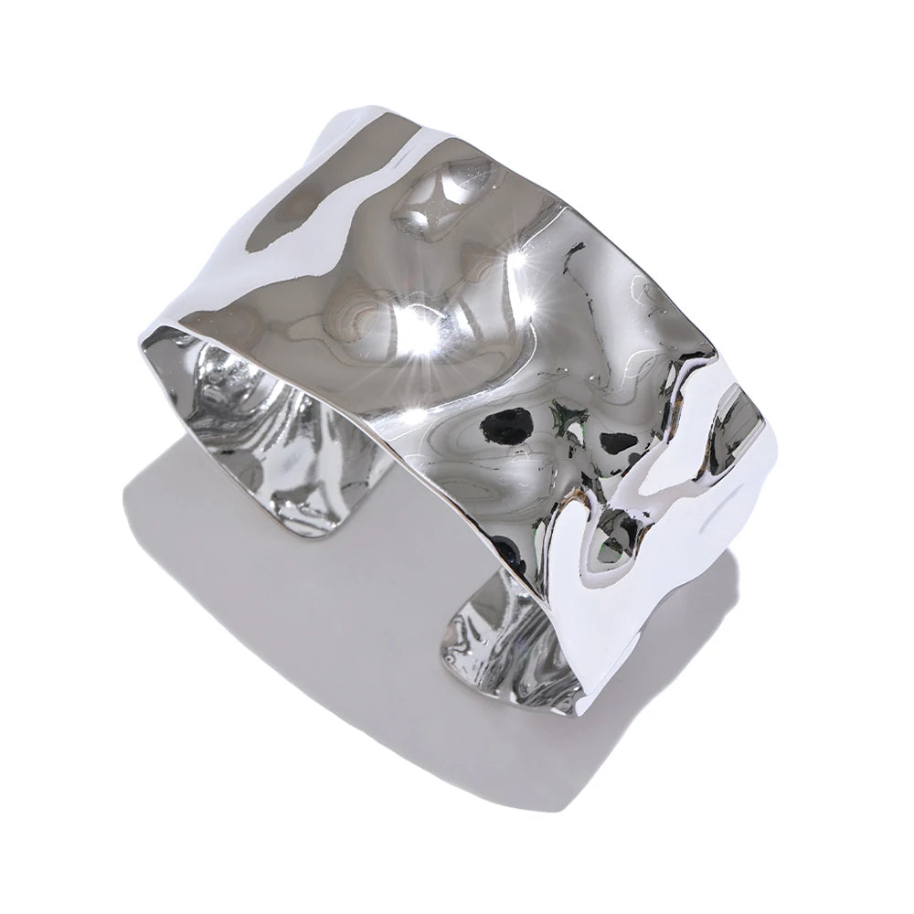 Yhpup ampla grande aço inoxidável metal manguito aberto pulseira 18k ouro pvd banhado declaração à prova dwaterproof água jóias de pulso bijoux