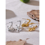 Yhpup-aço inoxidável coração cz brincos para mulheres, imitação de pérolas, prevenir alergia, jóias requintadas coreano, presente da moda