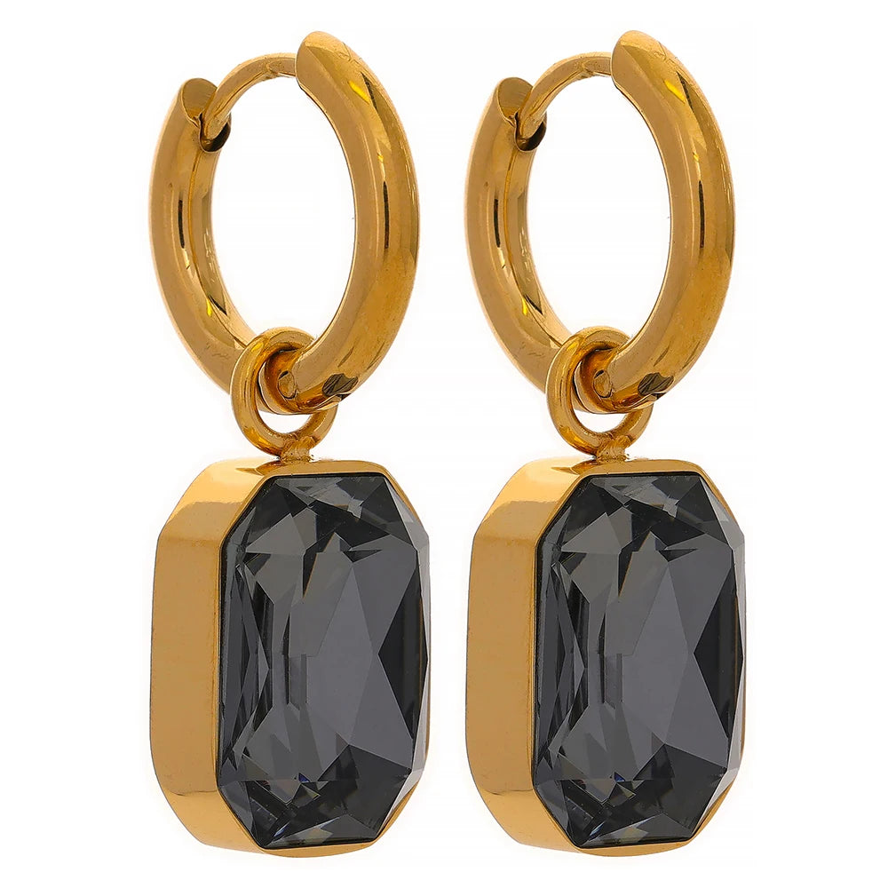 Yhpup Brincos pendentes de zircônia cúbica de aço inoxidável, brincos da moda banhados a ouro 18k, joias geométricas quadradas verdes