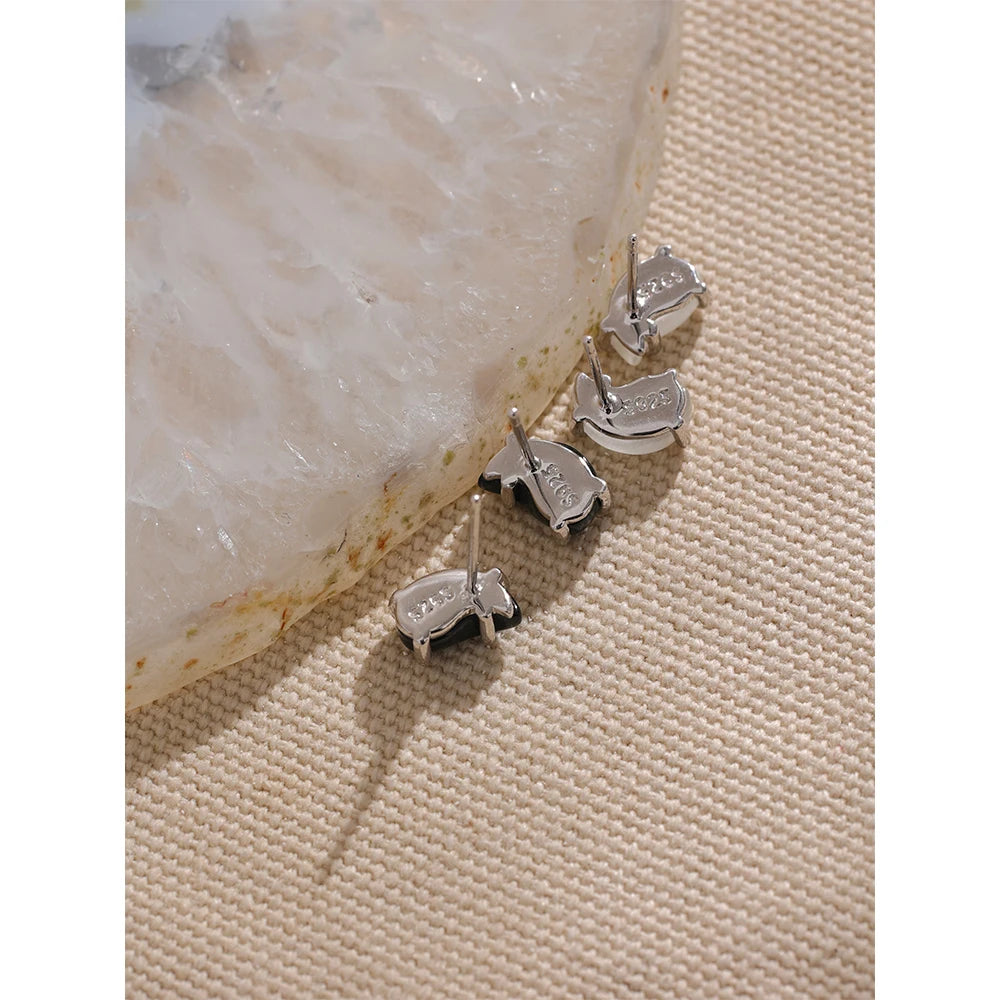 Yhpup-925 brincos femininos de gota d'água de prata esterlina, pedra natural de opala, joias requintadas, preto e branco, presente chique, moda fina