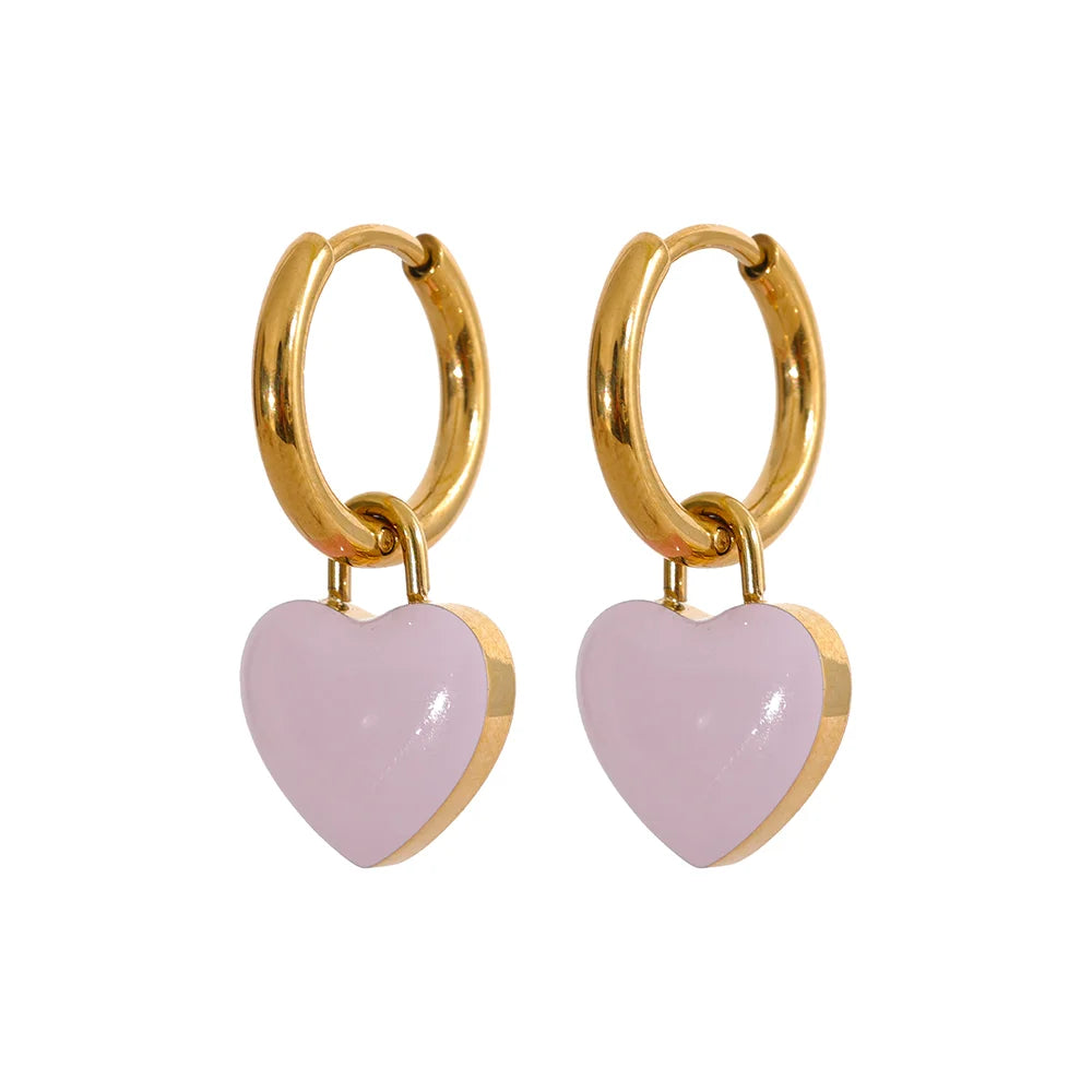 Yhpup-Brincos de argola feminina com esmalte de coração, charme impermeável fofo na moda, joias coloridas de verão, presente de gala, aço inoxidável