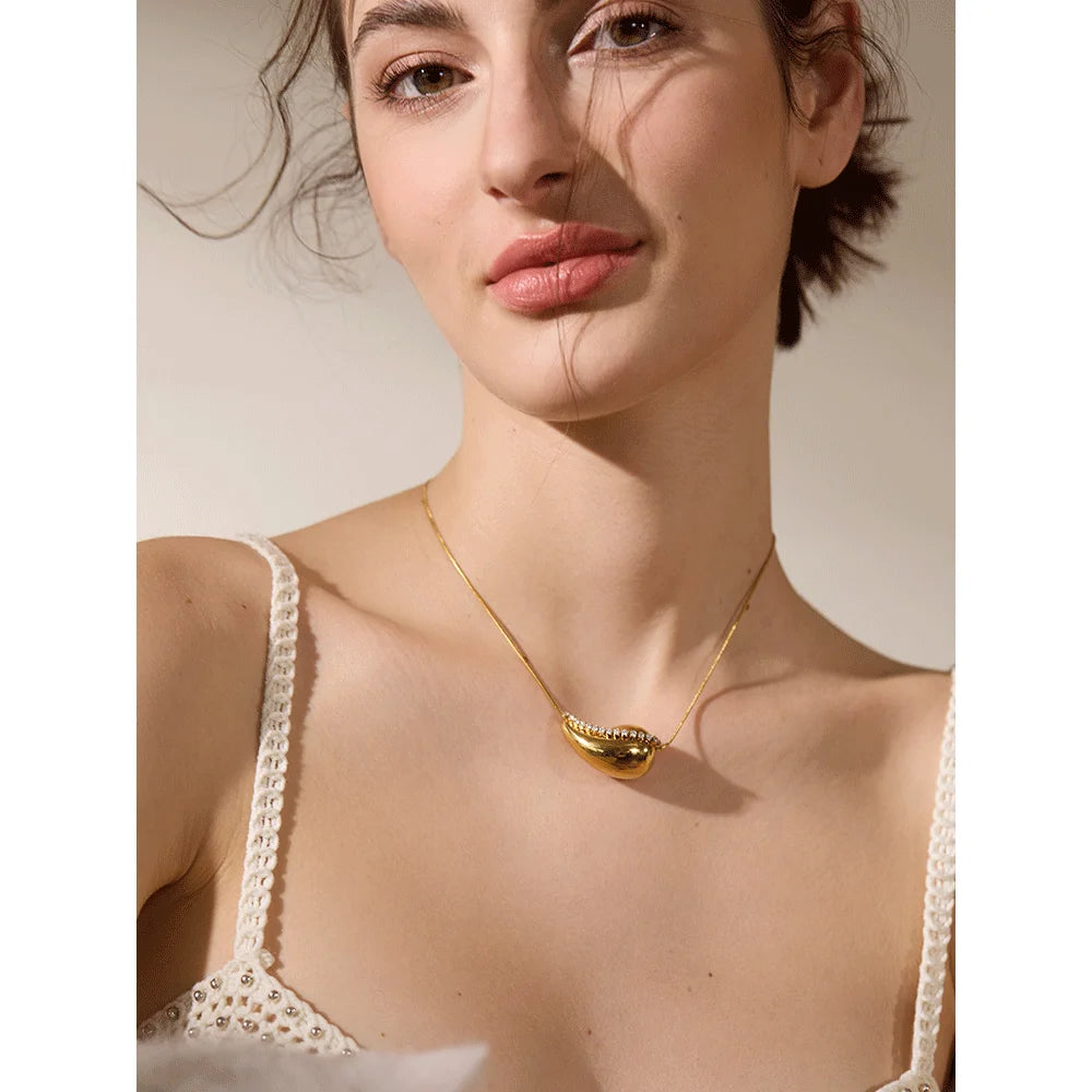 Yhpup popular incrustado zircônia cúbica gota de água pingente colar de aço inoxidável requintado estilo quente colar jóias presente