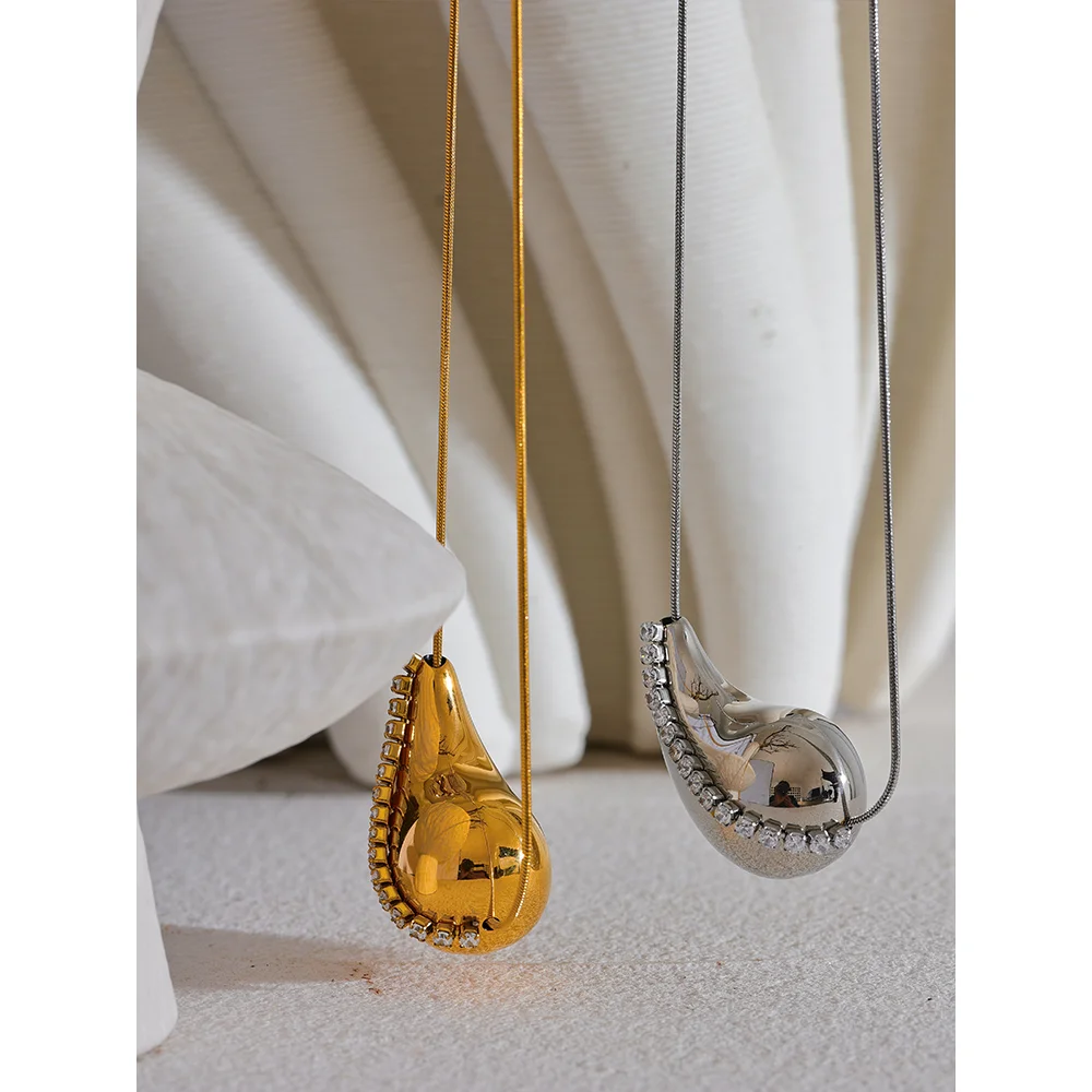 Yhpup popular incrustado zircônia cúbica gota de água pingente colar de aço inoxidável requintado estilo quente colar jóias presente