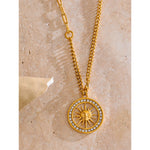 Yhpup estilo quente zircônia redonda sol oco pingente colar 18k cor de ouro aço inoxidável requintado premium jóias presente