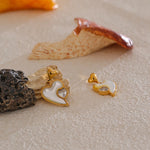 Yhpup exclusivo concha natural zircônia coração amor brincos de alta qualidade aço inoxidável banhado a pvd joias requintadas