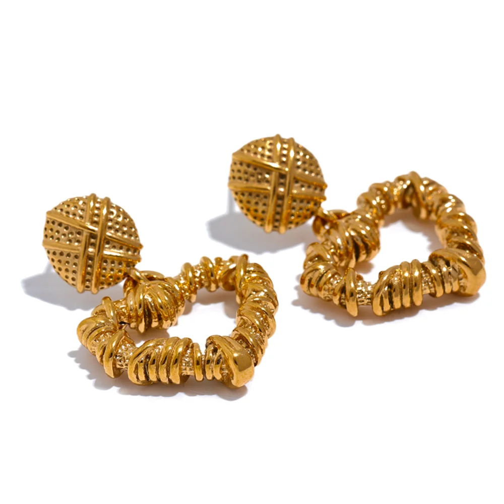 Yhpup brincos de metal em aço inoxidável, coração oco, banhado a ouro, vintage, romântico, feminino, joias, moda, presente