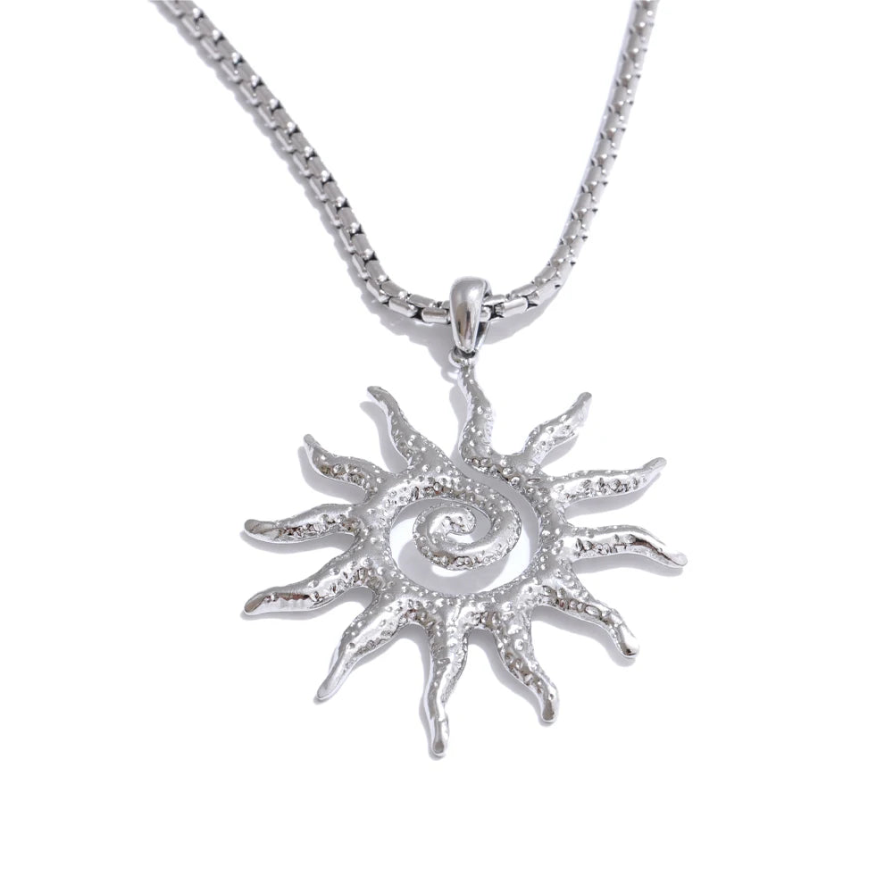 Yhpup novo popular aço inoxidável sol gota colar brincos de argola para mulheres mancha resistente charme conjunto jóias acessórios presente