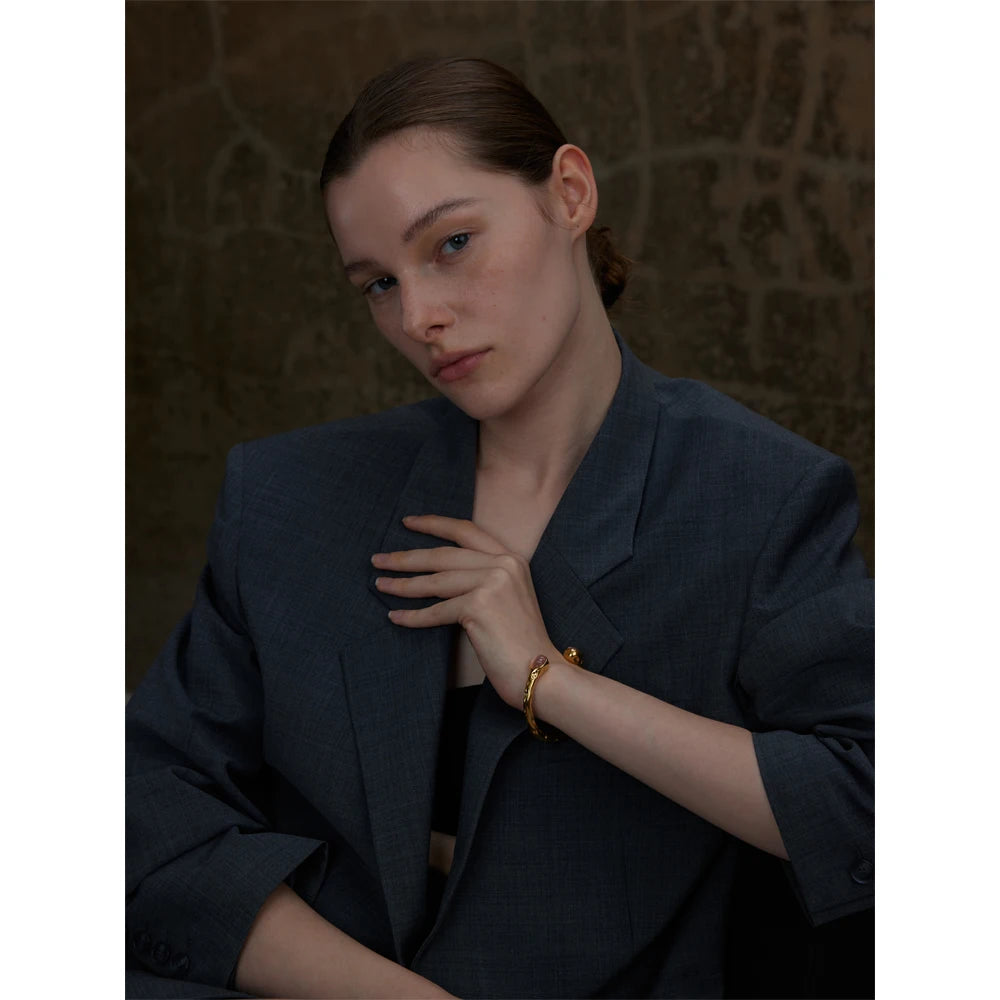 Yhpup 62mm de alta qualidade aço inoxidável multicolorido pedra natural manguito dourado aberto pulseira resistente à água jóias 2024