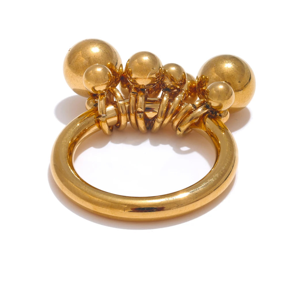Yhpup declaração de aço inoxidável empilhados contas artesanal anel dourado para mulheres resistente a manchas metal atraente jóias exclusivas