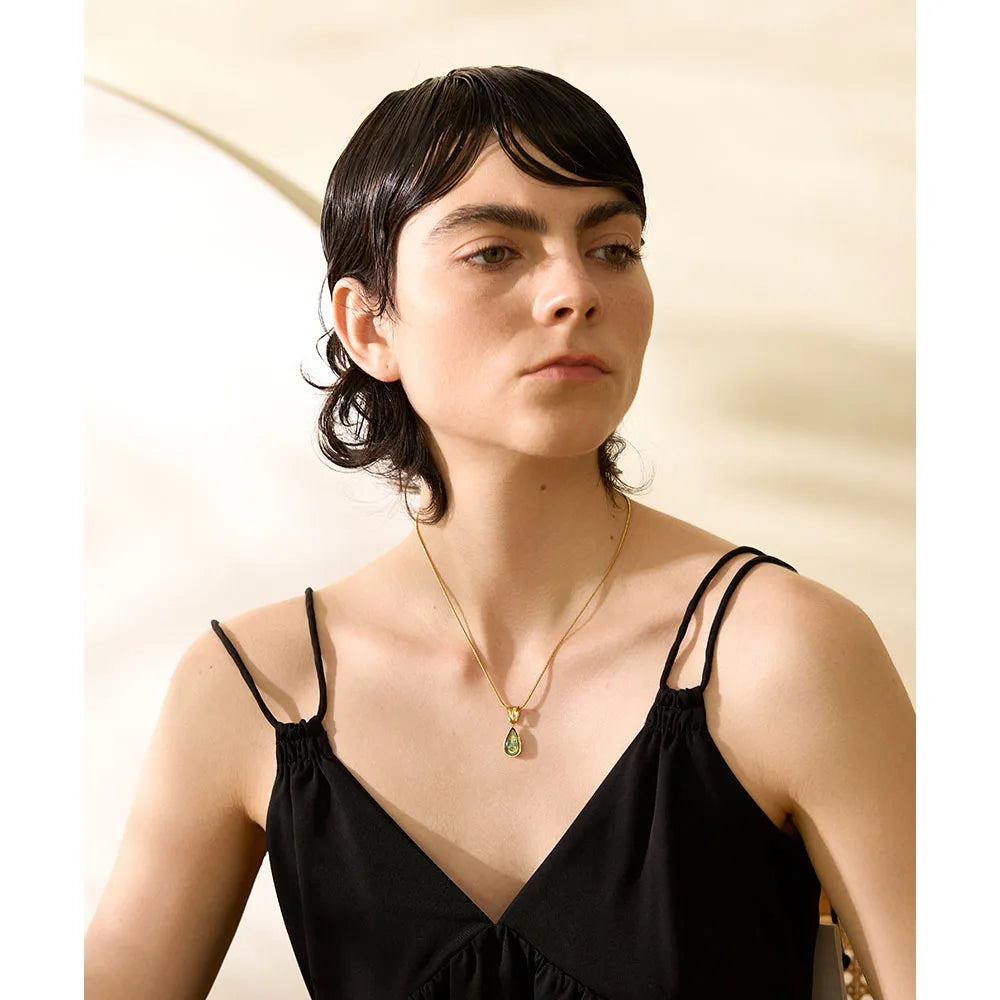 Yhpup elegante vidro verde cristal gota de água pingente colar para mulher 316l aço inoxidável fundido cor ouro moda jóias novo