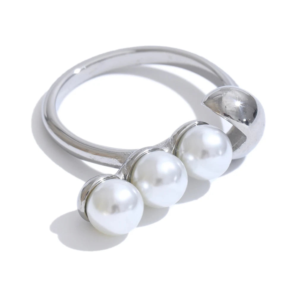 Yhpup requintado moda novo estilo anel de aço inoxidável simulado pérola ouro real 18k ouro pvd banhado jóias para presente feminino