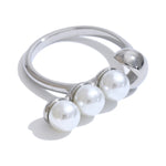 Yhpup requintado moda novo estilo anel de aço inoxidável simulado pérola ouro real 18k ouro pvd banhado jóias para presente feminino