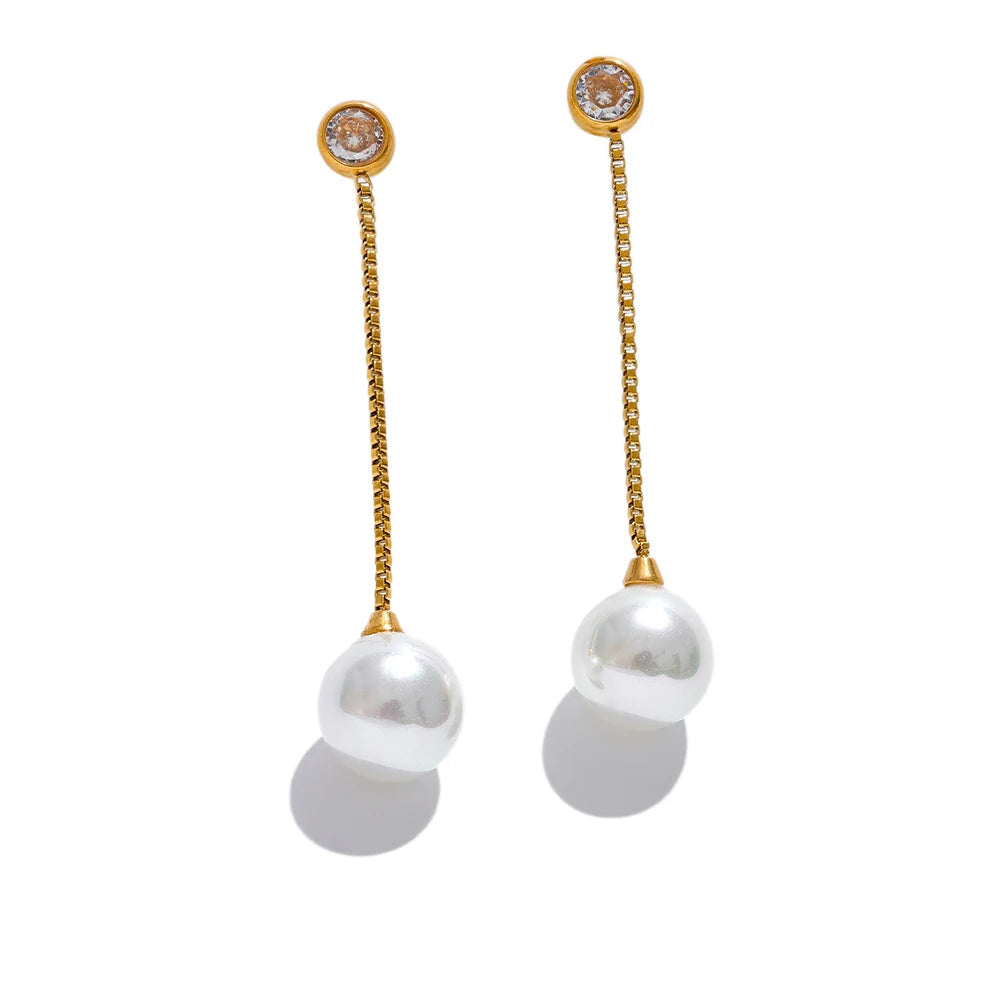 Yhpup coreano imitação de pérolas longa corrente pendurado balançar brincos para mulheres anti alérgico aço inoxidável charme jóias diárias