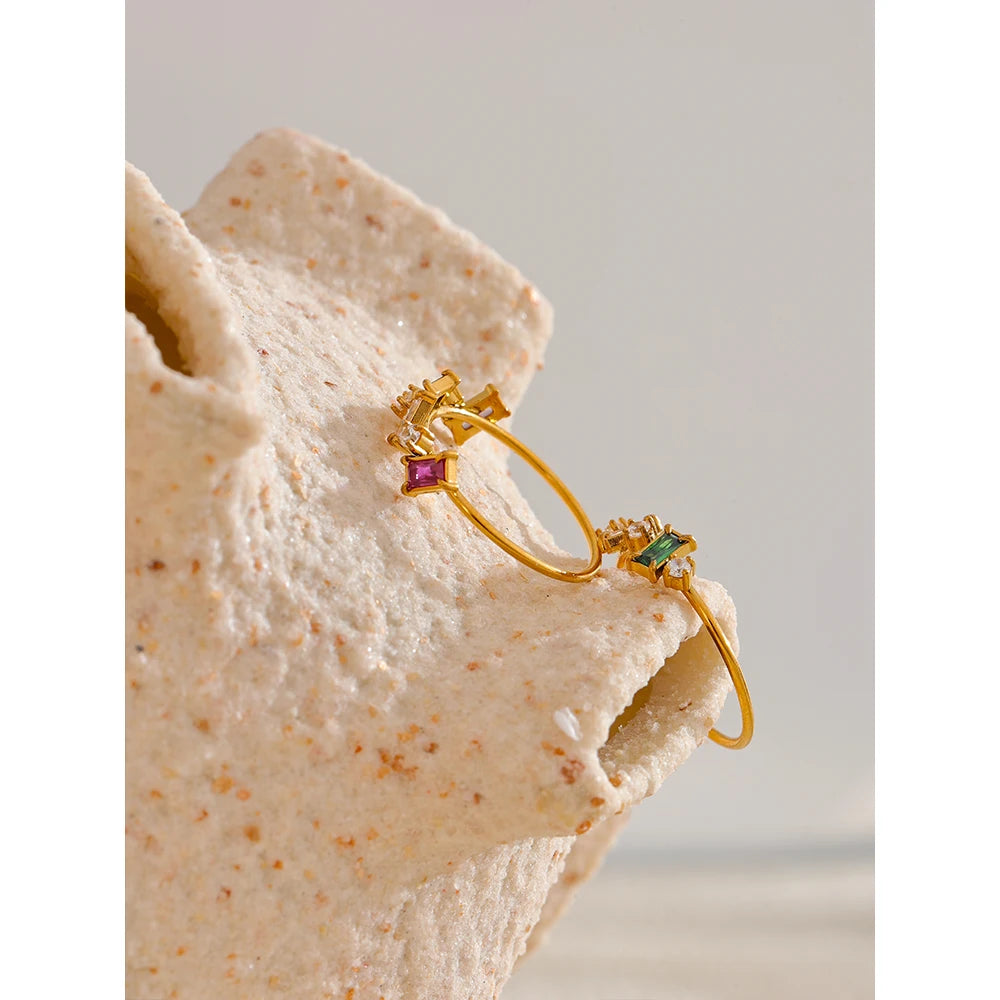 Yhpup chique bling colorido zircônia cúbica fina moda anel 2024 à prova dwaterproof água de aço inoxidável na moda requintado dedo cz jóias