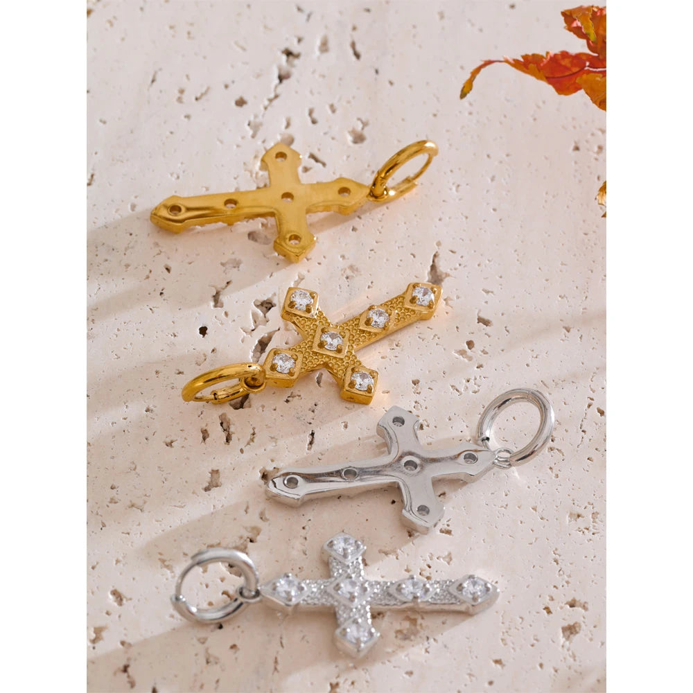 Yhpup tendência bling zircônia cúbica clássico cruz gota brincos de argola 18k cor ouro pvd banhado a aço inoxidável jóias requintadas