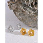 Yhpup moda flor imitação de pérolas brincos de aço inoxidável à prova d' água joias femininas 18k pvd banhado elegante bijuterias presente