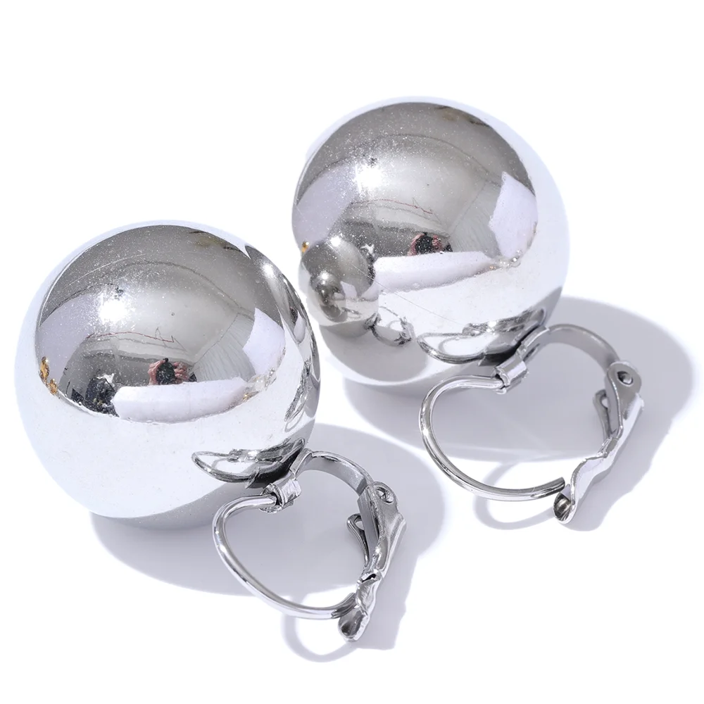 Yhpup 15-20mm suave aço inoxidável bola redonda diariamente grandes brincos de argola mancha menos charme de metal elegante joias à prova d'água bijuterias