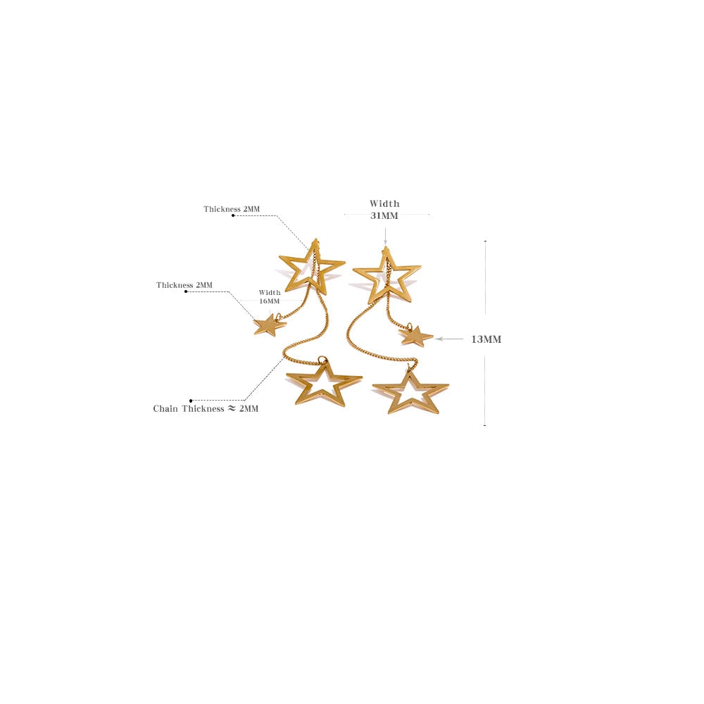 Yhpup moda estrela longa gota balançar brincos de aço inoxidável 18k banhado a ouro à prova dwaterproof água temperamento festa jóias gala
