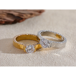 Yhpup luxo bling aaa zircônia cúbica aço inoxidável moda anel de casamento feminino alta qualidade requintado aniversário jóias presente